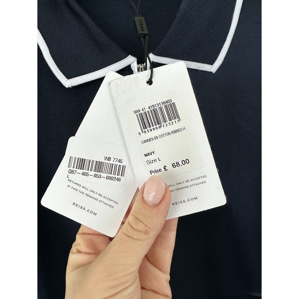 Reiss Men's Sz L Cannes Slim Fit Cotton Quarter Zip Shirt Navy Blue Flaw​​​ - Picture 3 of 6